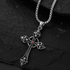 The Gothic Fleur Cross Pendant Necklace in Titanium Steel, view 5