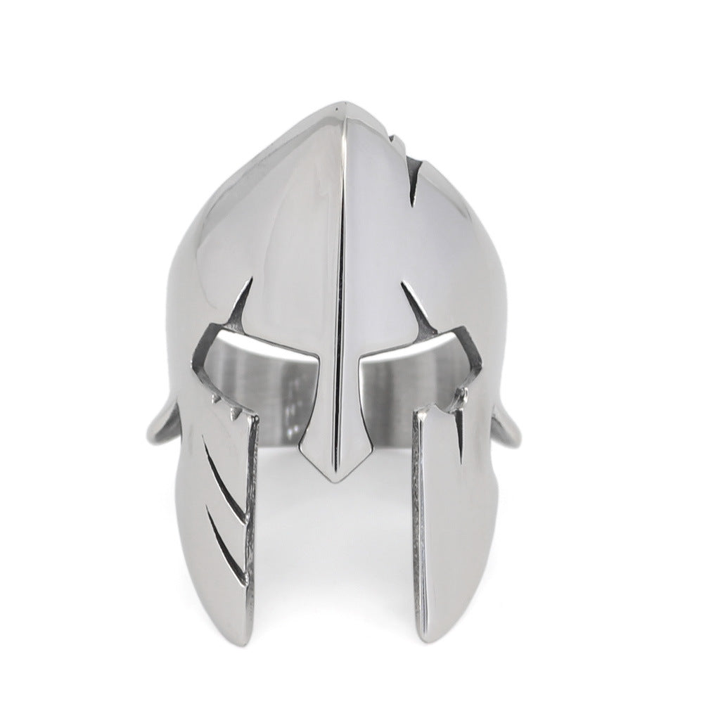 Titanium Steel Spartan Helmet Ring, silver, polished
