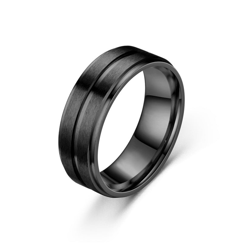 Brushed Stainless Steel Double Groove Ring gold-tone view 3