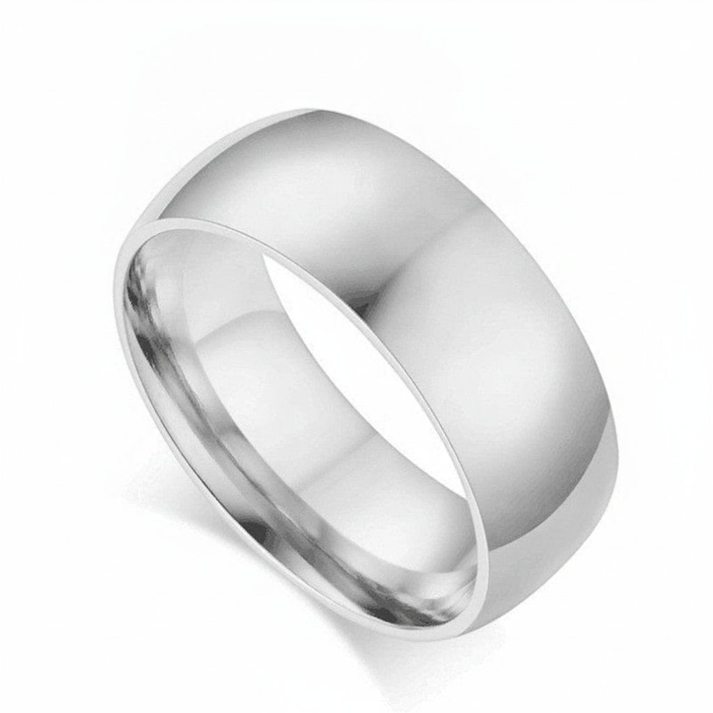 Domed Stainless Steel Band Ring, polished silver view 2