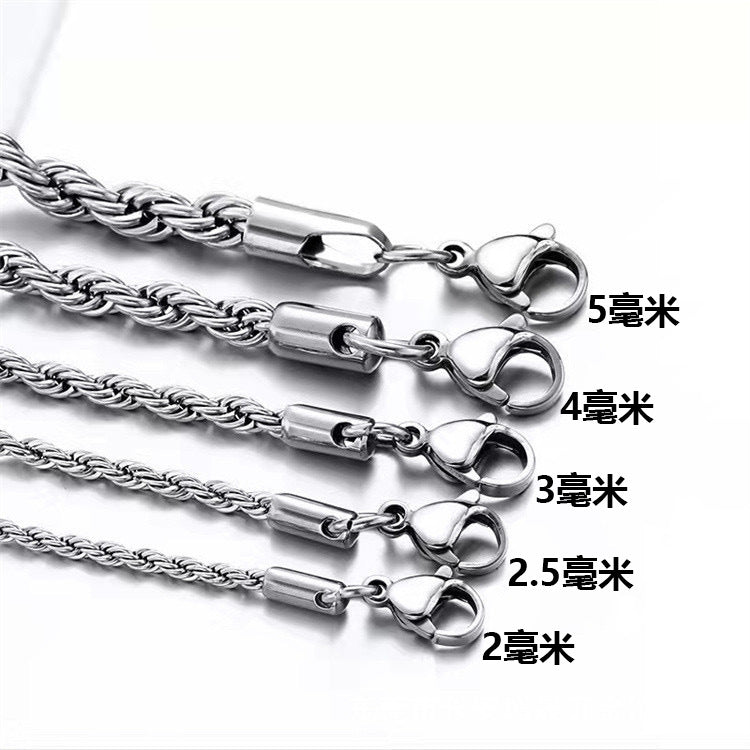 Stainless Steel Rope Chain Necklace on white display view 5