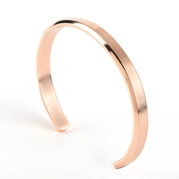 Minimalist Stainless Steel Cuff Bracelet gold-tone on wrist view 3