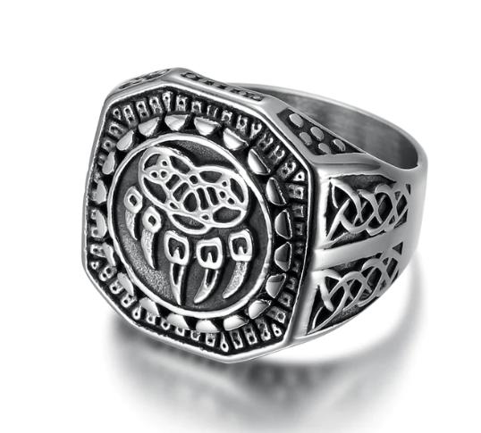 The Bear Paw Signet Ring in Stainless Steel, view 6