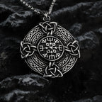 Stainless Steel Viking Compass Pendant Necklace with chain on dark rock