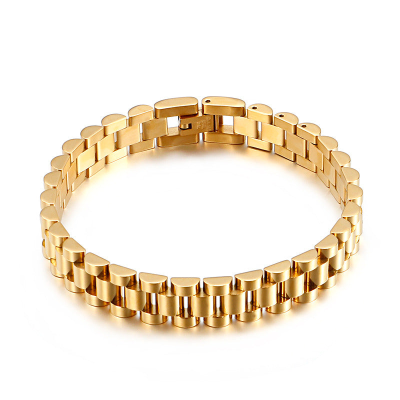 Titanium Steel President Link Bracelet and Ring Set in gold-tone view 3