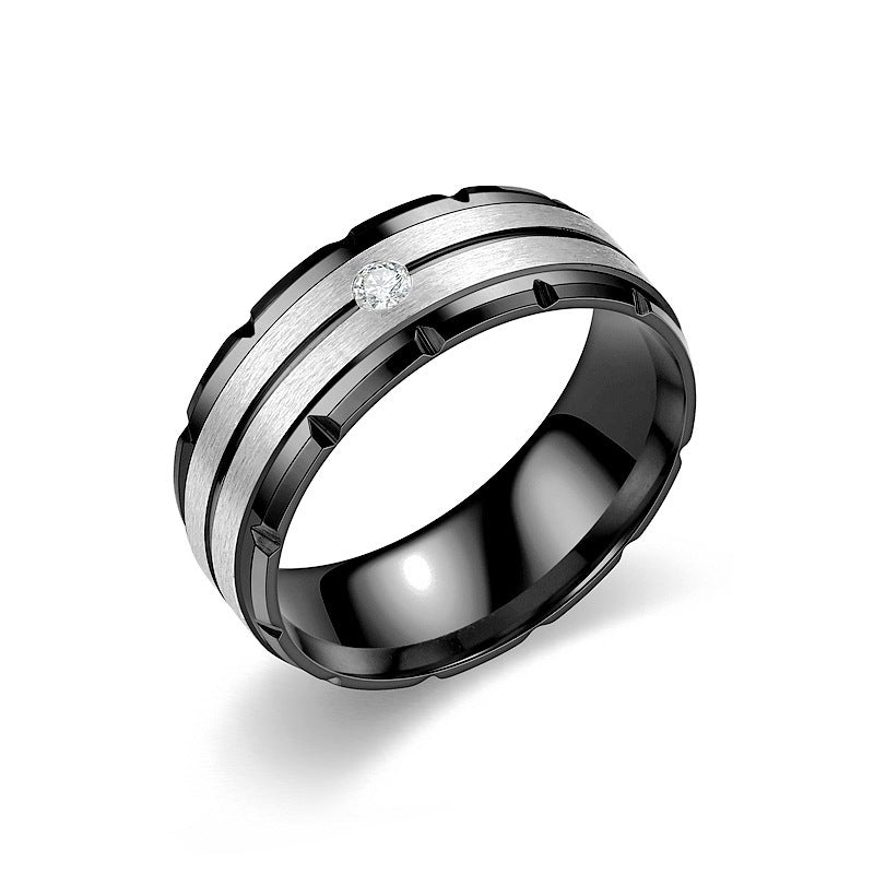Stainless Steel Inlay CZ Ring with black and silver finish