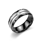 Stainless Steel Inlay CZ Ring with black and silver finish
