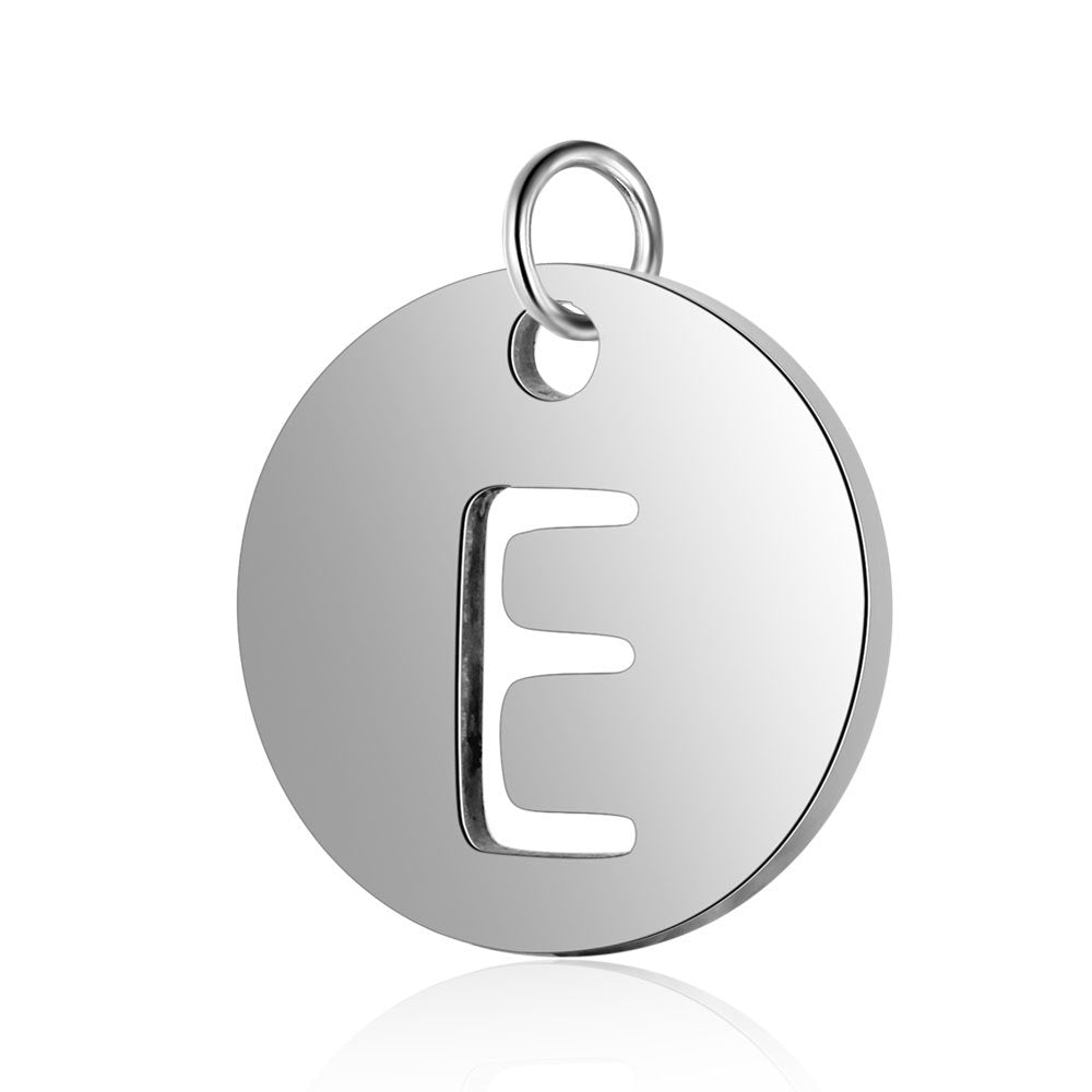 Stainless Steel Initial Disc Pendant, silver, hollow letter Z view 8
