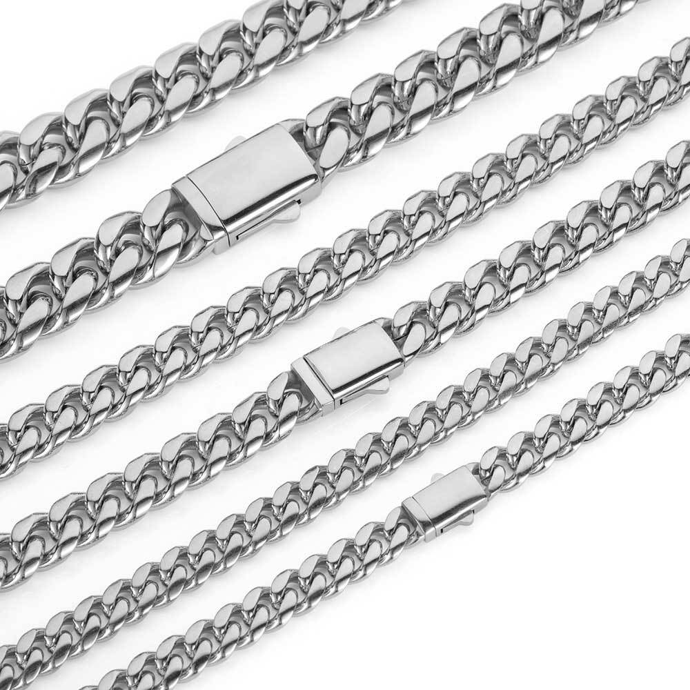 8-12mm Cuban Link Chain Necklace in silver-tone stainless steel view 3