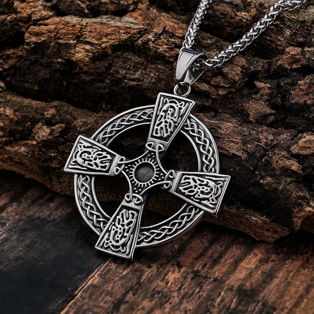 Celtic Knotwork Cross Pendant, stainless steel with intricate design view 4