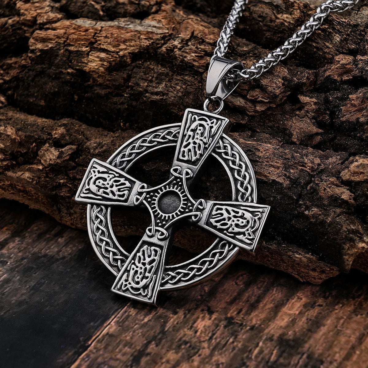 Celtic Knotwork Cross Pendant, stainless steel with intricate design view 4