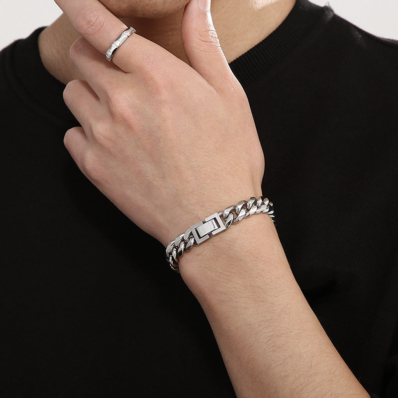 The Atlas Cuban Bracelet in Titanium Steel, view 2