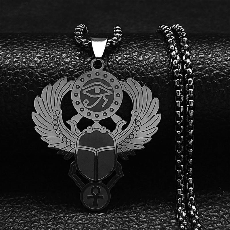 Egyptian Scarab Eye of Horus Pendant Necklace, gold-tone finish view 6