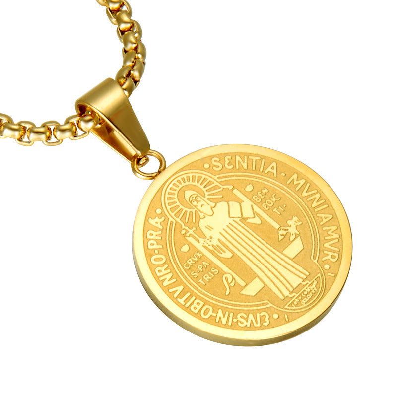 Saint Benedict Medal Pendant Necklace, silver-tone view 2