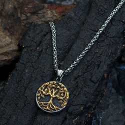 Titanium Steel Tree of Life Pendant Necklace with gold-tone finish view 3