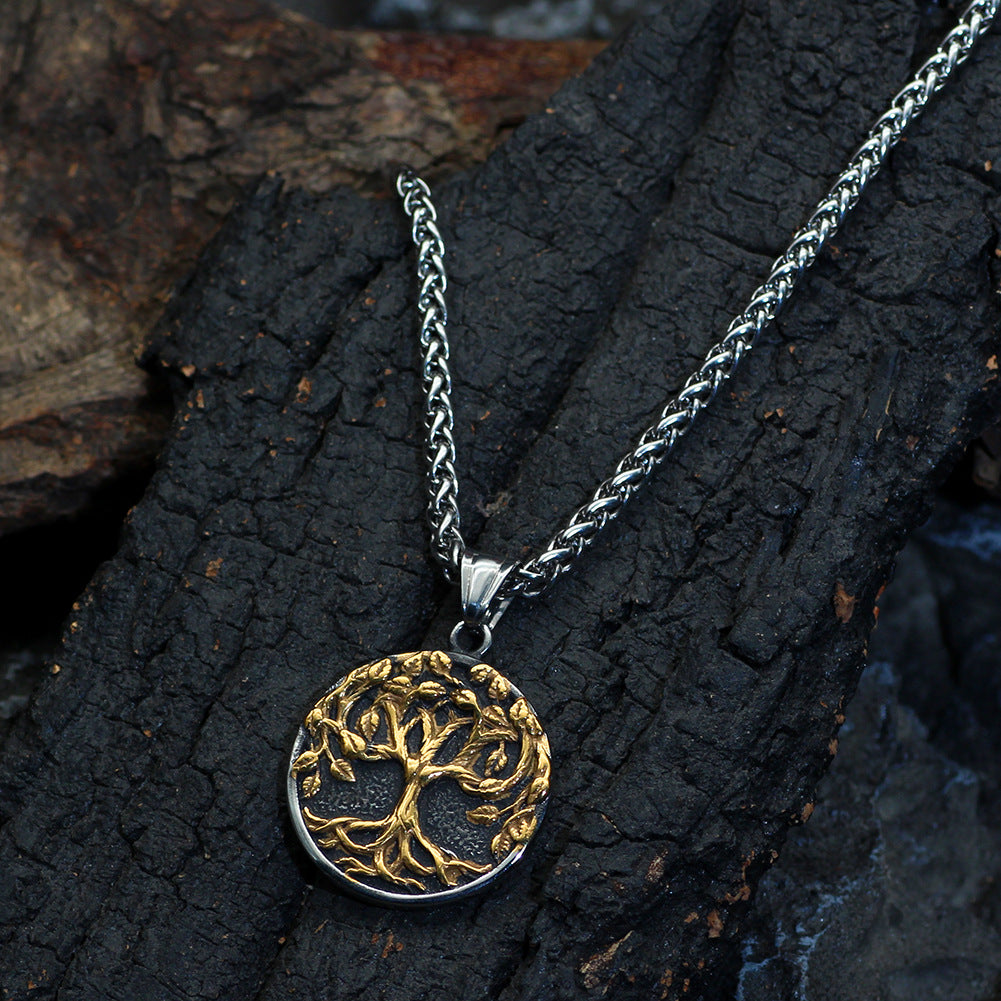 Titanium Steel Tree of Life Pendant Necklace with gold-tone finish view 3