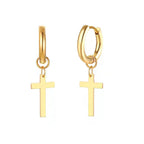 Titanium Steel Cross Dangle Hoop Earrings, silver, gold, black view 2