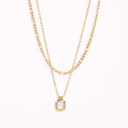 Layered Figaro Chain Square Pendant Necklace with black stone view 3