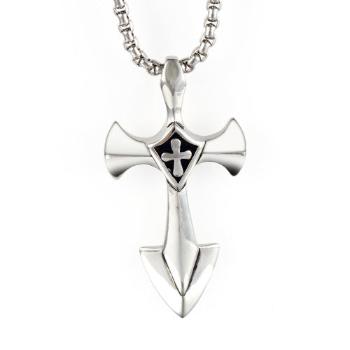 Geometric Cross Pendant Necklace, silver-tone, stainless steel view 2