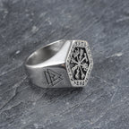 Stainless Steel Viking Compass Signet Ring with Vegvisir symbol view 3