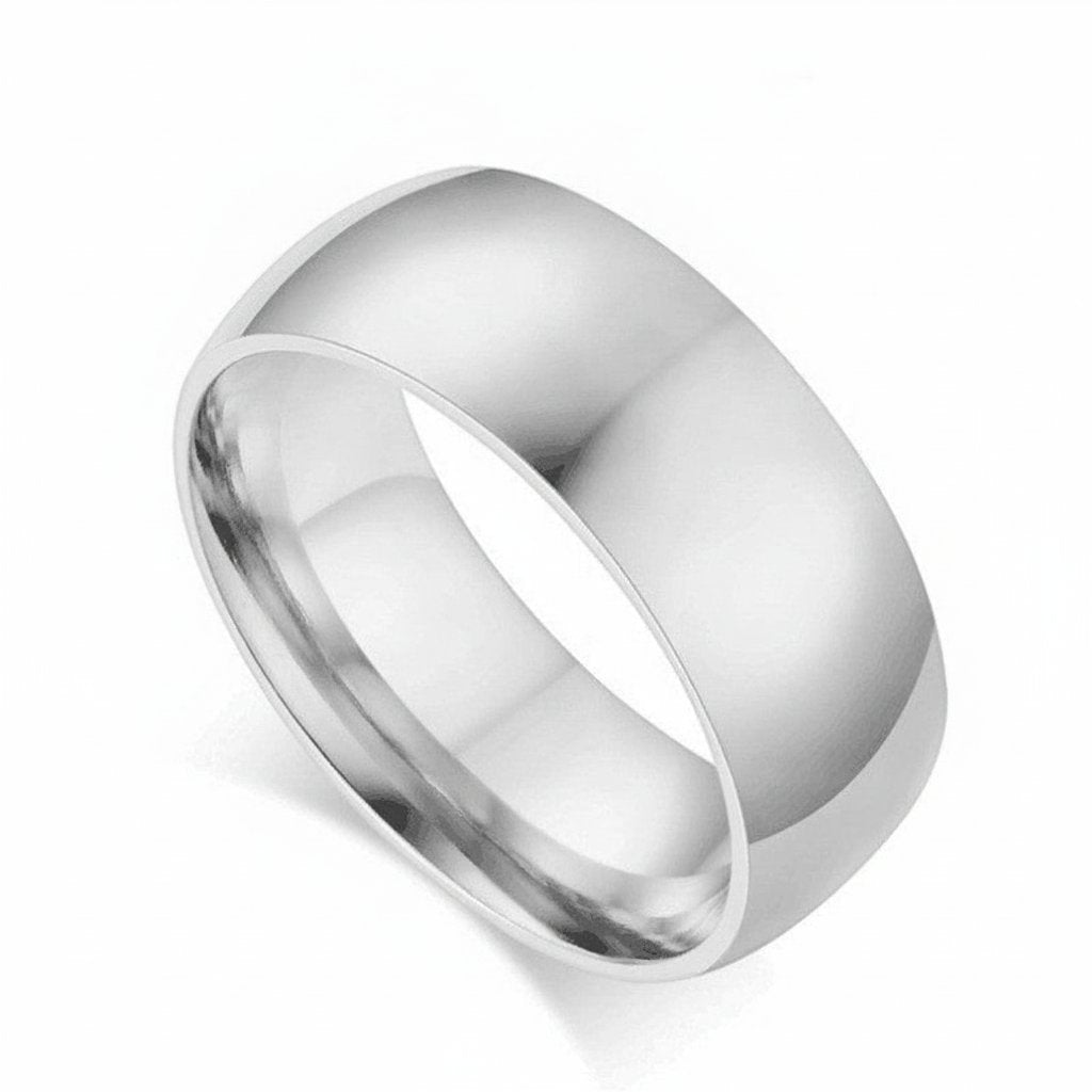 Domed Stainless Steel Band Ring, polished silver view 3