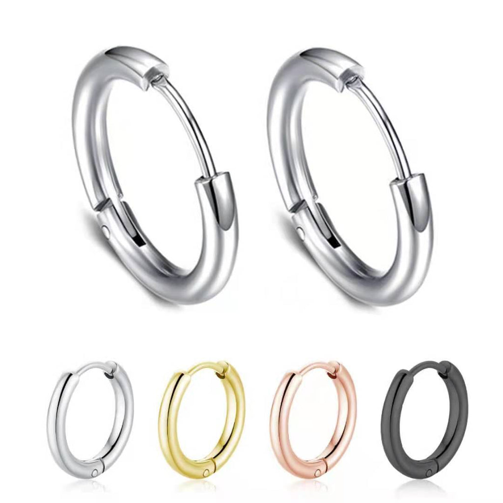 Classic Stainless Steel Hoop Earrings in silver, rose gold, gold, and black finishes view 3