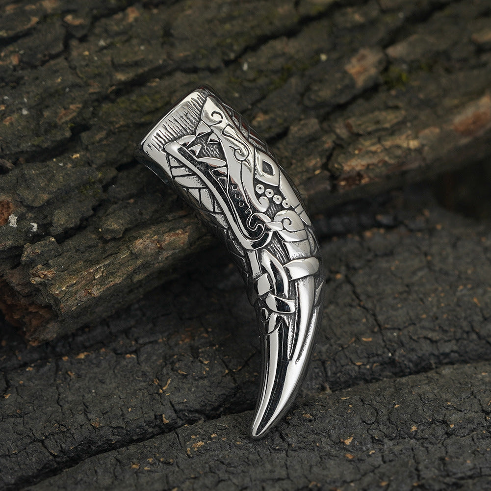 Stainless Steel Wolf Tooth Rune Pendant Necklace with chain view 3