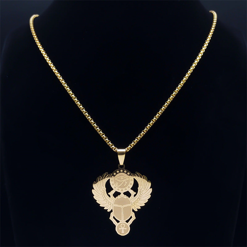 Egyptian Scarab Eye of Horus Pendant Necklace, gold-tone finish view 2