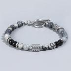 The Toggle Clasp Stone Bead Bracelet with Steel Accents, view 5