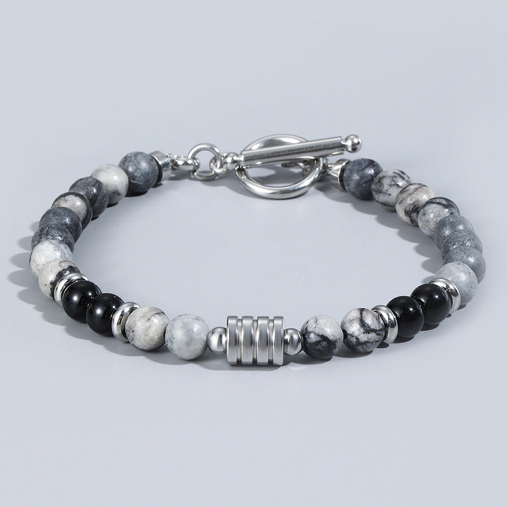 The Toggle Clasp Stone Bead Bracelet with Steel Accents, view 5