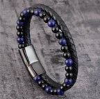 The Double-Strand Leather and Stone Bead Bracelet, view 2