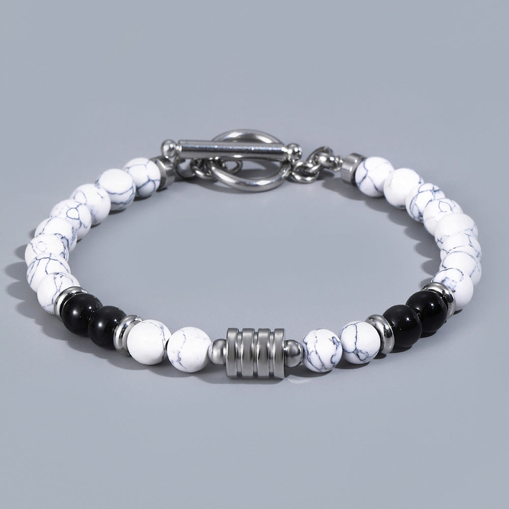 The Toggle Clasp Stone Bead Bracelet with Steel Accents, view 6