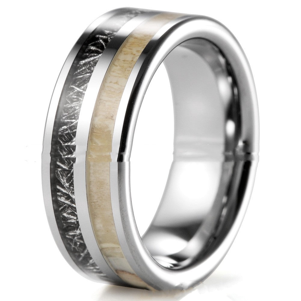 Tungsten Carbide Antler Meteorite Inlay Ring with polished finish view 3
