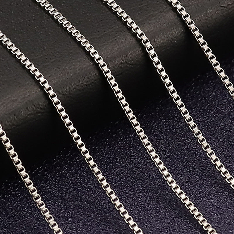 1.5mm Box Chain Necklace in silver and gold-tone finishes with lobster clasps view 4