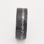 8mm Black Tungsten Carbide Faceted Inlay Ring, faceted black, crushed metal inlay view 2