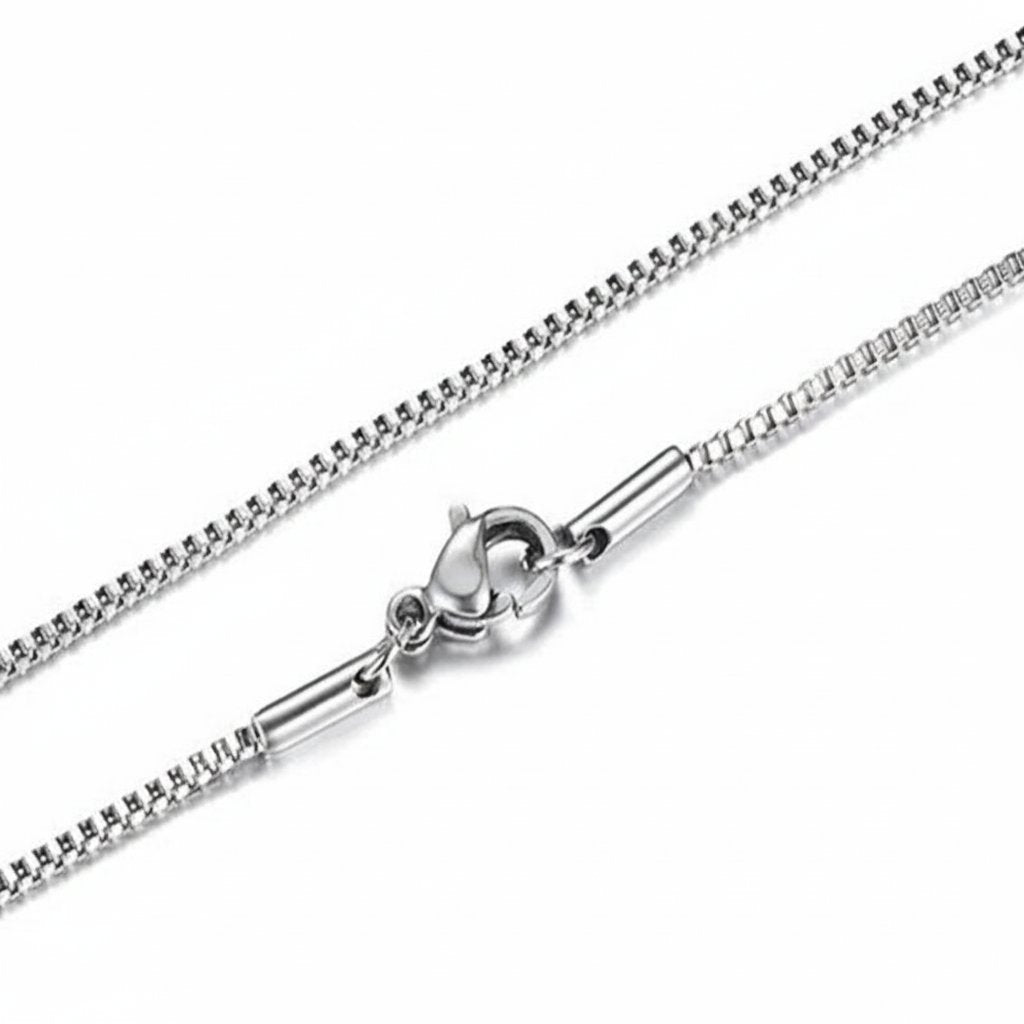 Minimalist Stainless Steel Box Chain on neck view 6