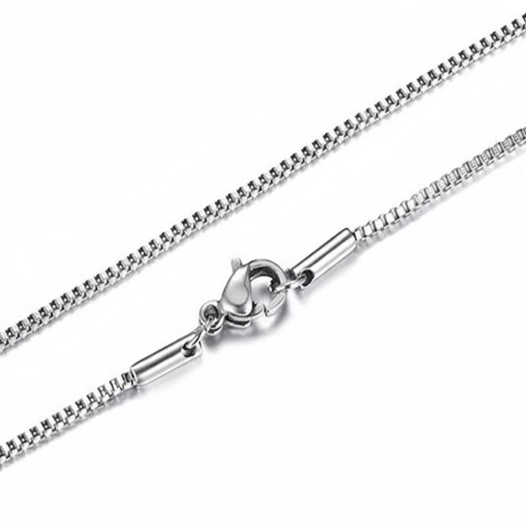 Minimalist Stainless Steel Box Chain on neck view 2
