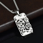 Titanium Steel Mechanical Gear Dog Tag Necklace silver-tone gears view 3