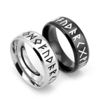 Stainless Steel Rune Band Ring, silver, black, etched view 2