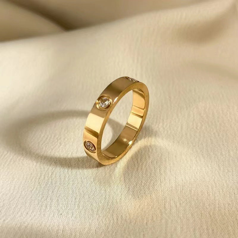Stainless Steel Cubic Zirconia Band Ring, silver finish, six stones view 2