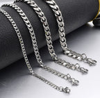 Titanium Steel Cuban Link Chain, silver, on neck view 3