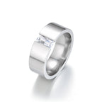 Stainless Steel Baguette Cubic Zirconia Ring, silver finish, wide band view 4