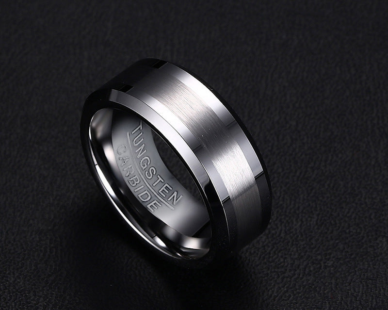 8mm Tungsten Carbide Matte Band Ring with matte center and polished edges view 3