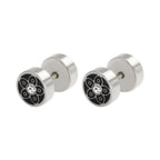 Barbell Stud Earrings with Inlay - Gold-tone geometric floral stud view 4