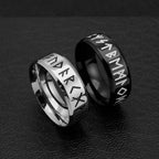 Stainless Steel Rune Band Ring, silver, black, etched
