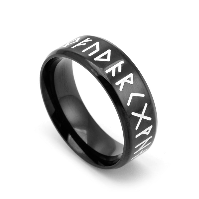 Stainless Steel Rune Band Ring, silver, black, etched view 5