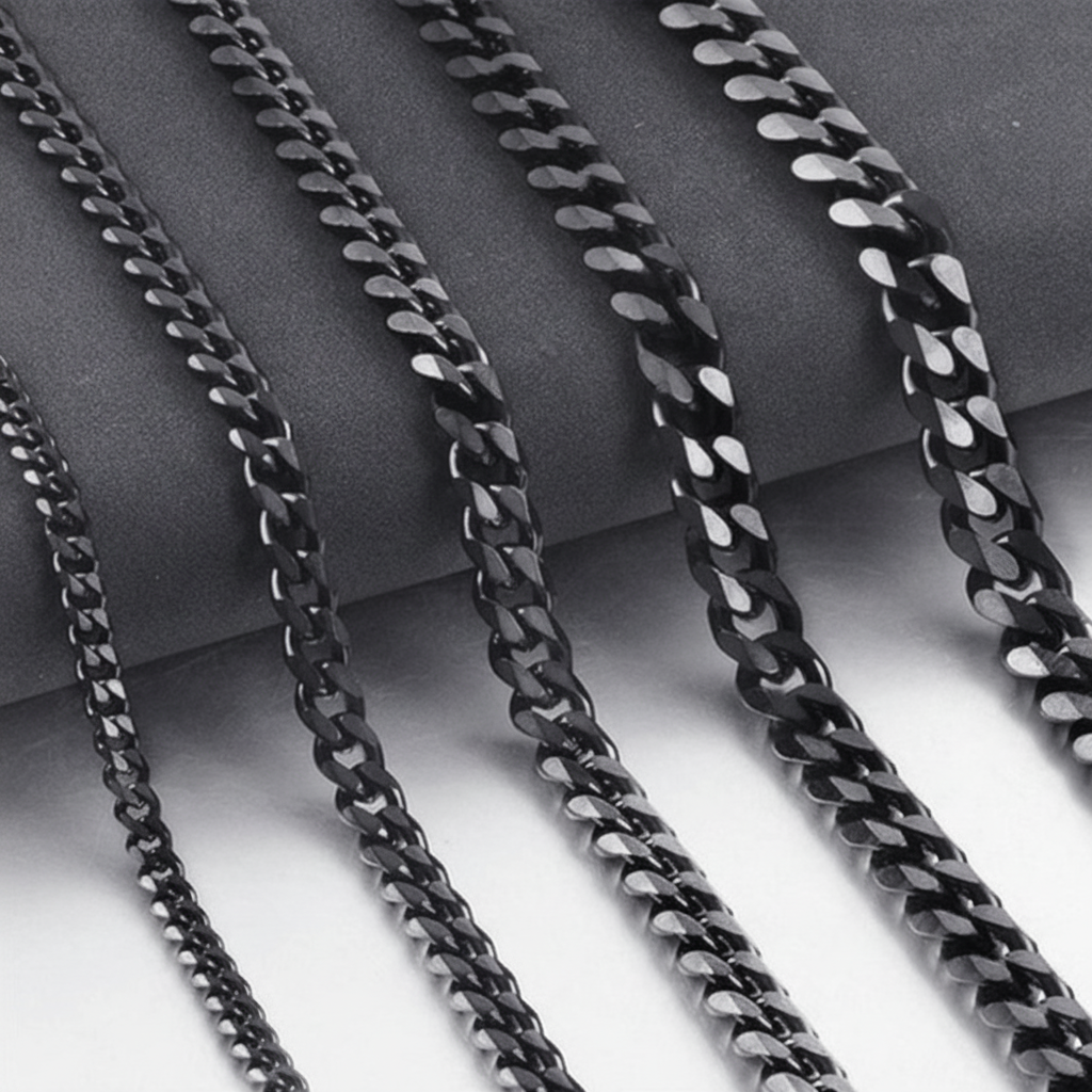 3-9mm Stainless Steel Curb Link Chain in silver, gold, and black finishes view 10