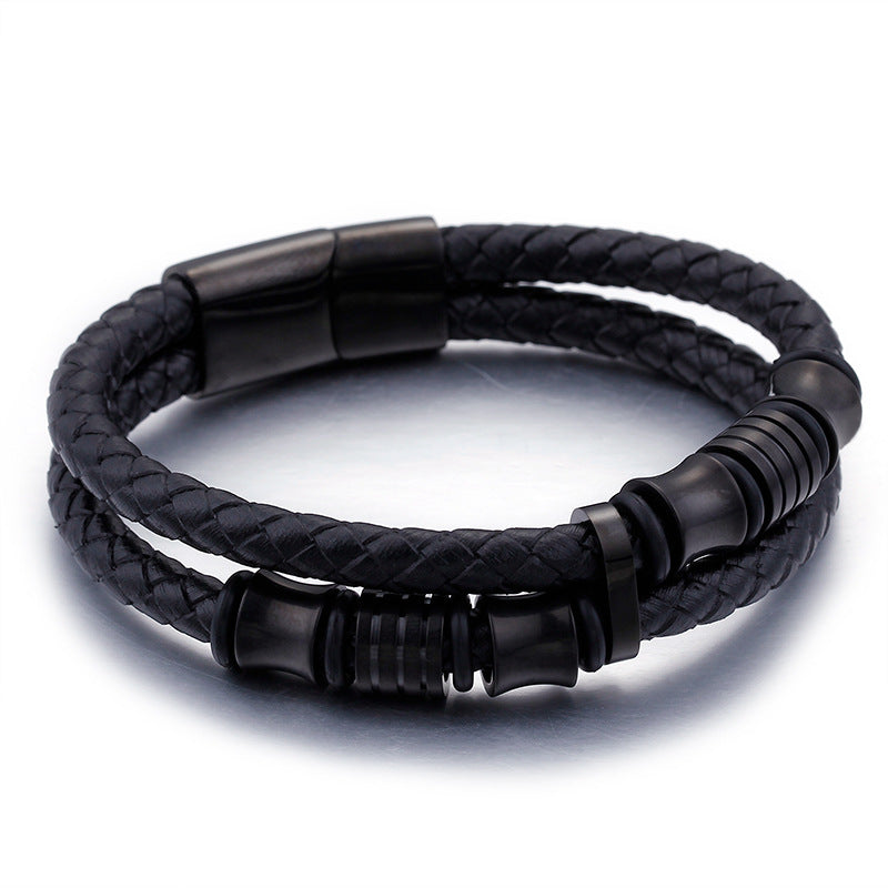 14mm Braided Leather Magnetic Bracelet with Silver hardware view 2