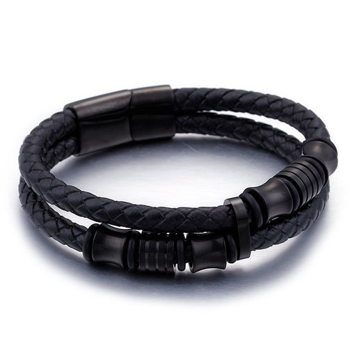 14mm Braided Leather Magnetic Bracelet with Silver hardware view 2