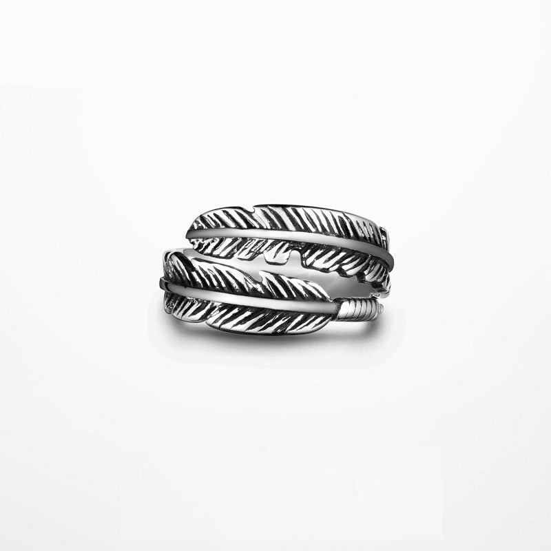 Dual Feather Stainless Steel Ring, feather design, men's ring view 2